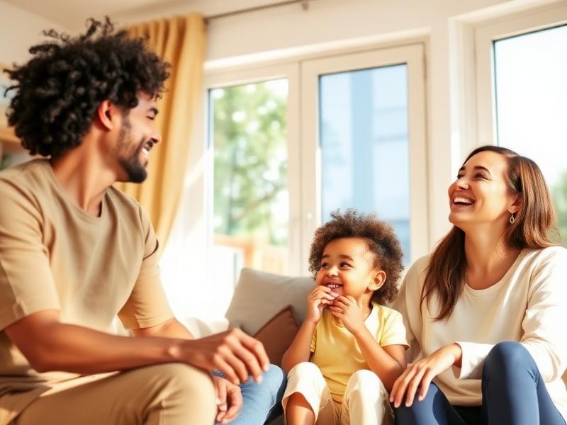 Happy family relaxing in their living room